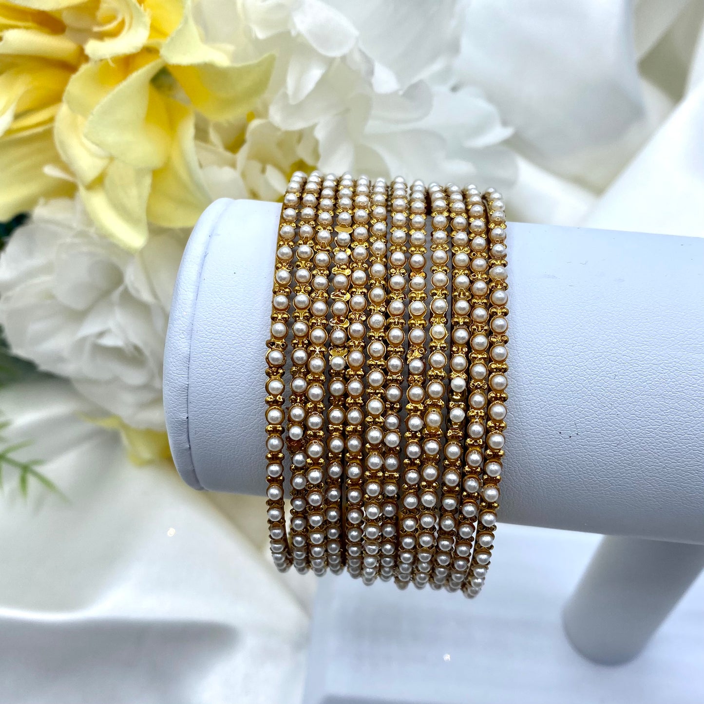 Gold Pearl Bangles